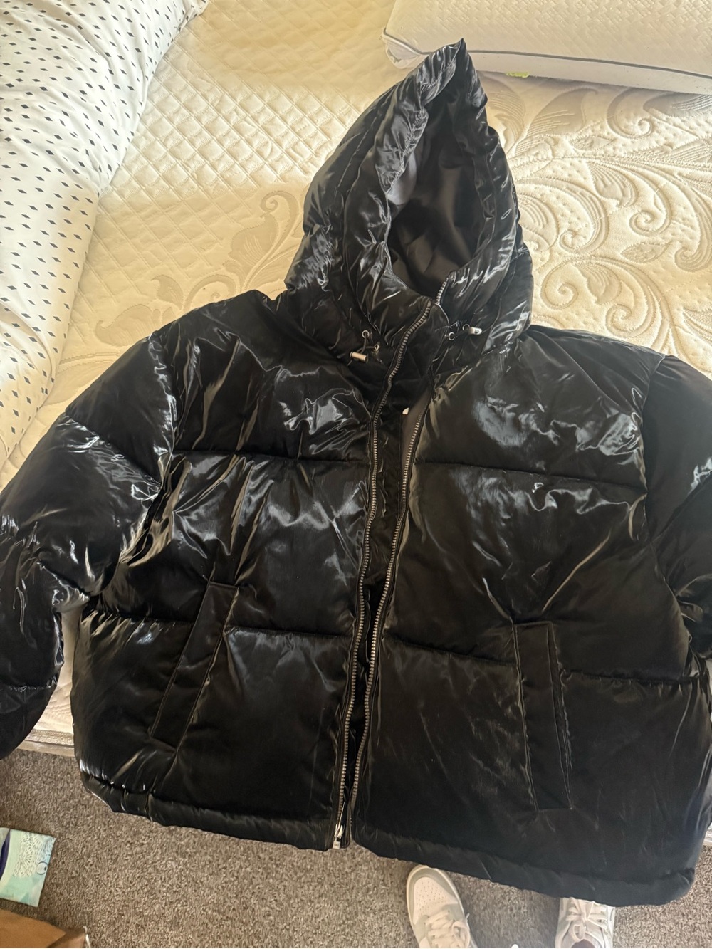 GAP Black Shiny Puffer Jacket with Hood